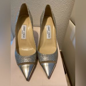 Jimmy Choo Champagne Nude Silver Pumps 6.5